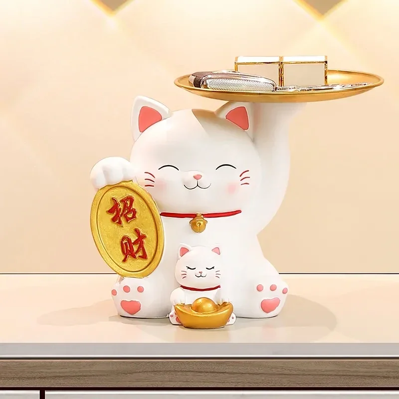 Бамбуковая полка для хранения из смолы Maneki Neko Lucky Cat орнамент подвесной поднос