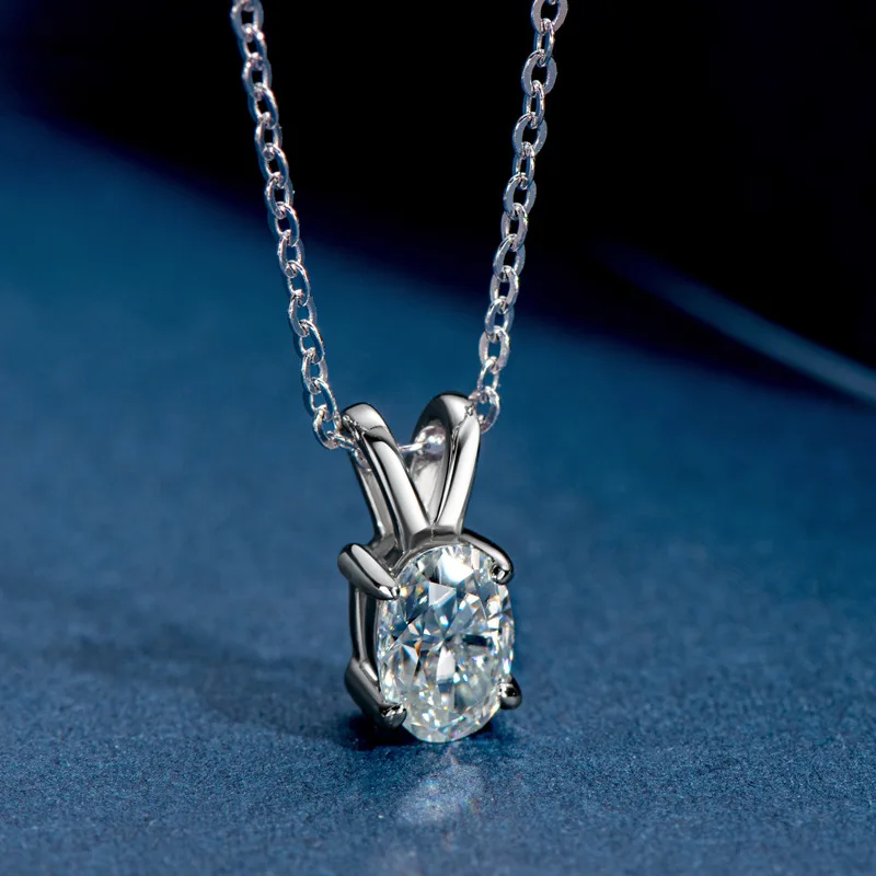 

Real 925 Sterling Silver Oval Moissanite Diamond Chain 1-2CT D Color Moissanite Pendant Necklace Engagement Jewelry Women Gift