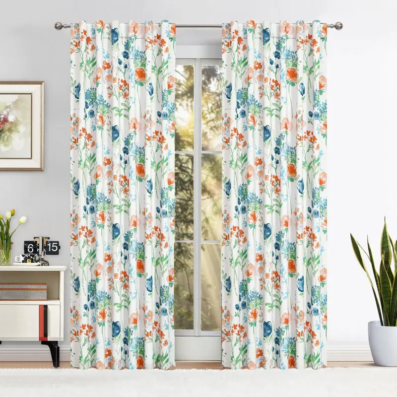 

Watercolor Red Blue Full Blackout Curtains Floral Darkening Drapes for Living Room,52"W x 84"L,Grommet ,2 Panels