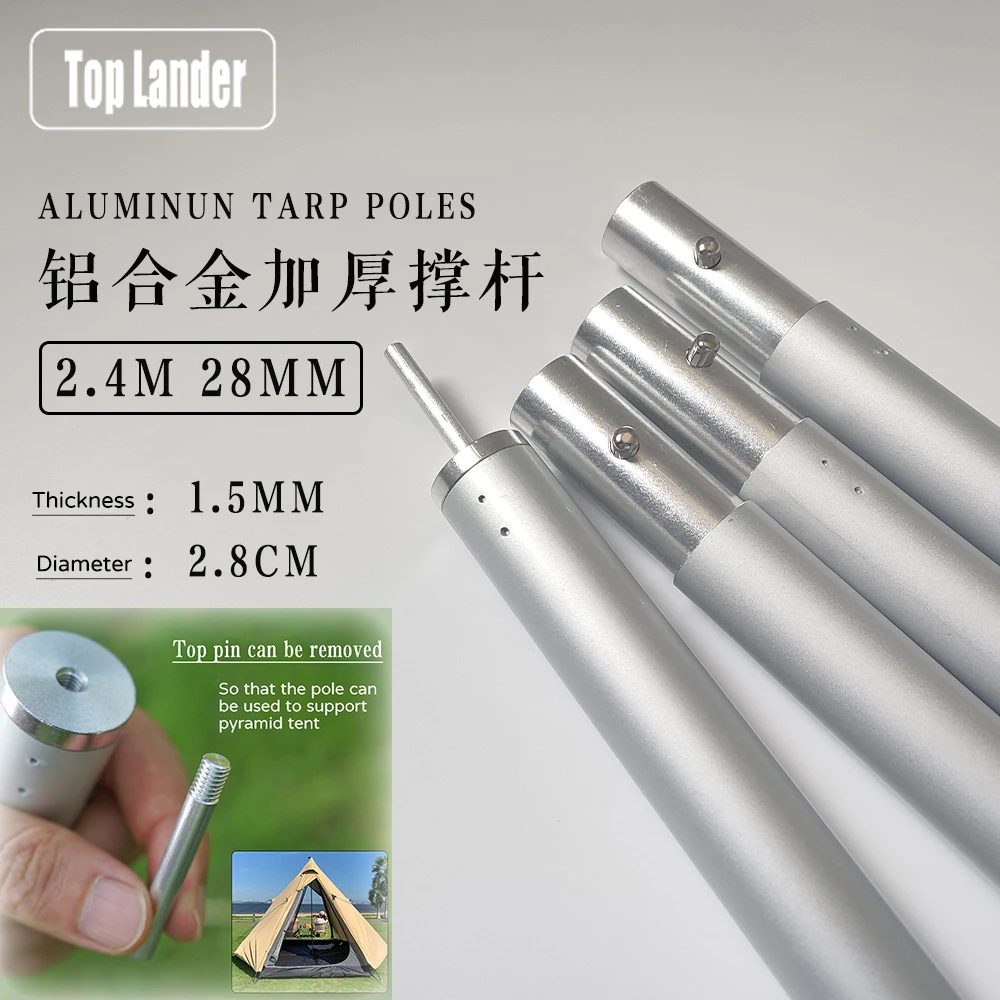 [Top Lander] Adjustable 2.4m Tarp Pole Top Pin Removeble 28mm Thick Aluminum Alloy Support Pole for Outdoor Camping Canopy
