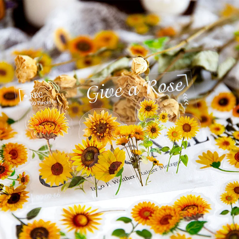 

100pcs Retro Literary Flower PET Stickers DIY Decorative Gift Album Pocket Diary Scrapbook Envelope Waterproof Sticker Toys