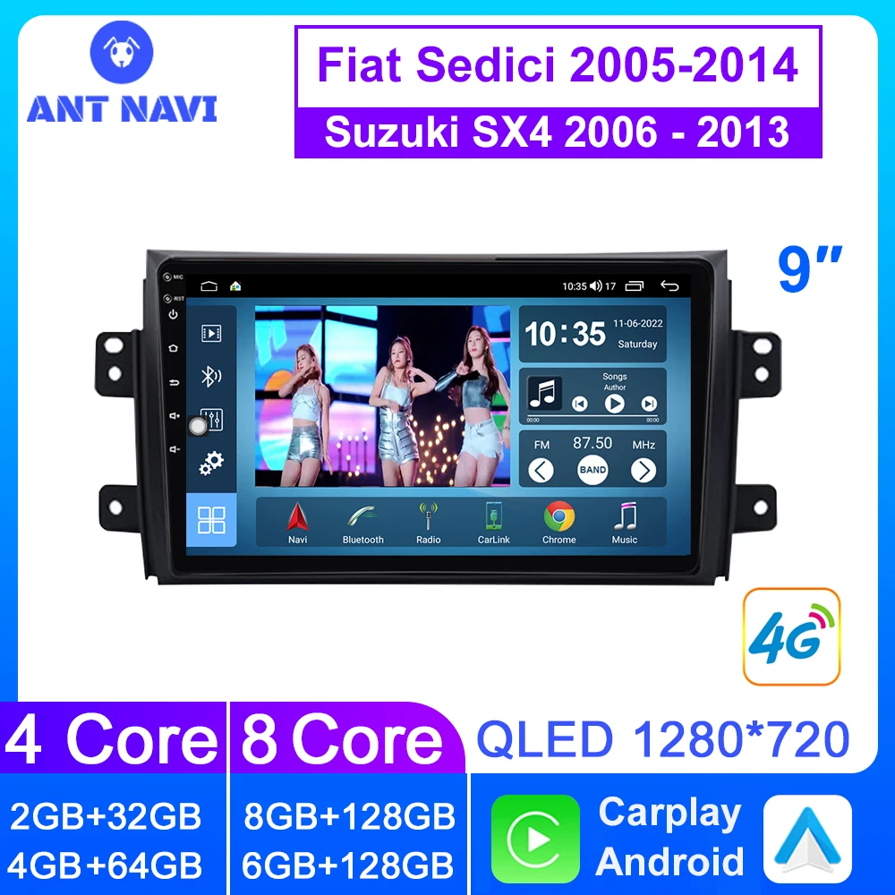 

AntNavi Android 2 Din Car Radio For Fiat Sedici 2005 - 2014 Car Multimedia Player For Suzuki SX4 2006-2013 Bluetooth DVD Sreen