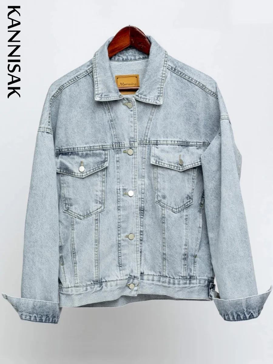 

Vintage Women Jacket 2022 Autumn Winter Oversize Denim Jackets Washed Blue Jeans Coat Turn-down Collar Outwear Bomber Jacket