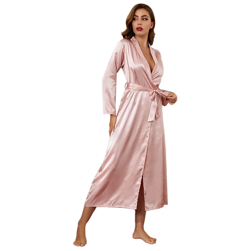 Silk Long Bathrobe For Women Bridal Wedding Robe Sleepwear Female Soft Homewear Nightgown Home Clothing Female Winter Loungewear