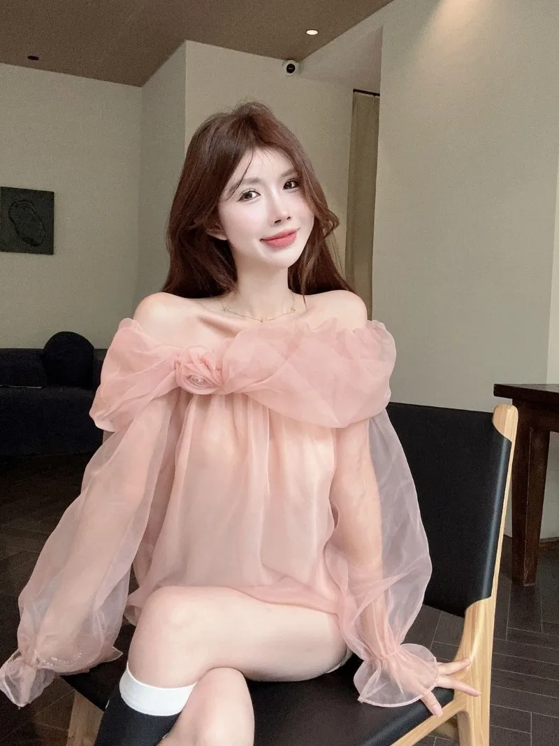 Blusas Mujer темпераментная рубашка на одно плечо с длинными рукавами милые шифоновые