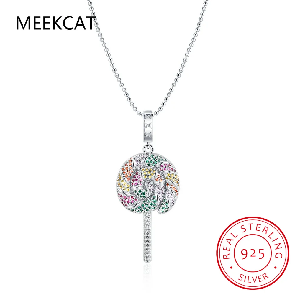 

925 Sterling Silver Colorful Zircon Rainbow Lollipop Pendant Necklace Choker Colar de Prata for Women Valentine's Day Gift