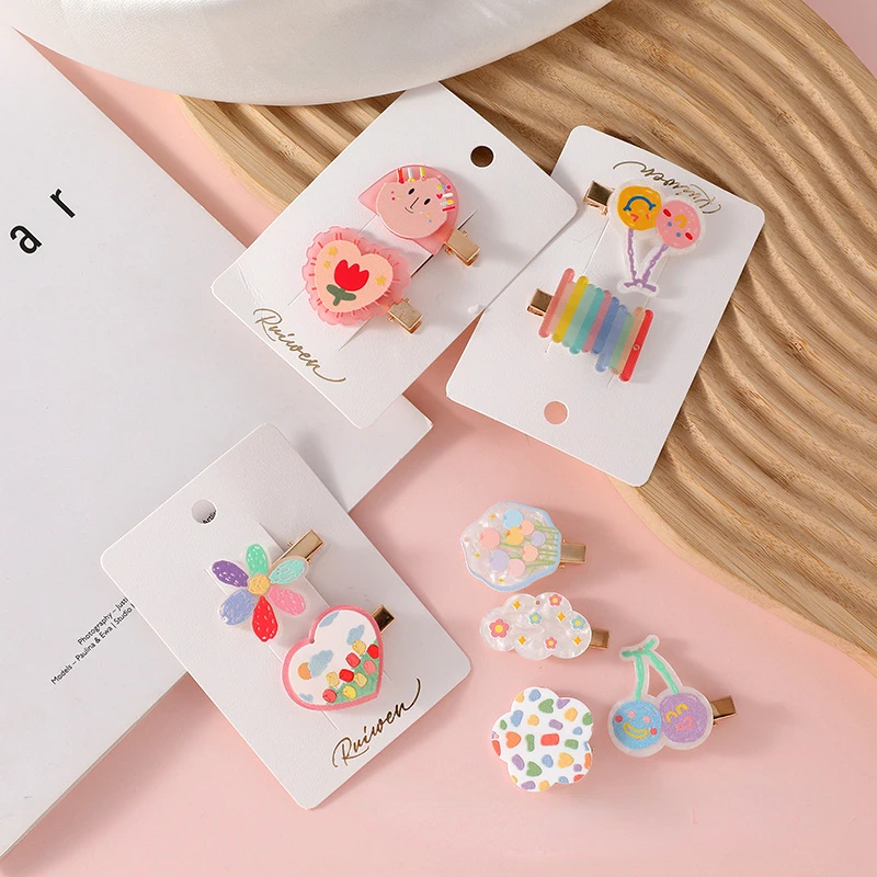 

1/2 Pcs Acrylic Colorful Print Hairpins Baby Girls Kawaii Cartoon Hair Clips Bangs Clip Headwear Kids Adult Hair Accessories