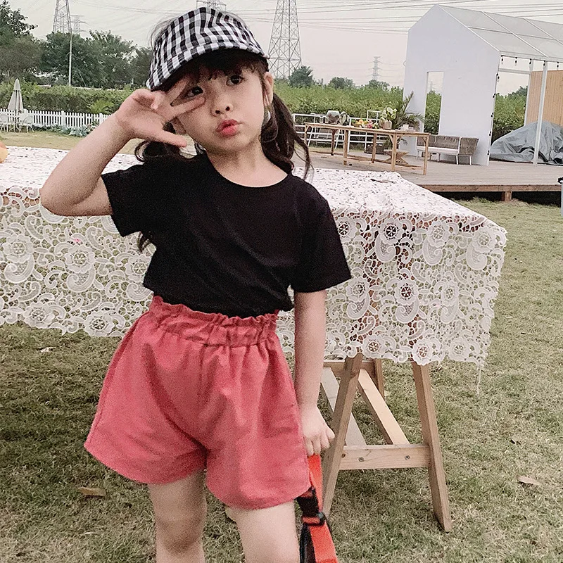 

Lolita Style Children's Girls Solid Shorts Cotton Loose High Elastic Waist Summer New Baby Girls Fashion Flower Bud Shorts Pants