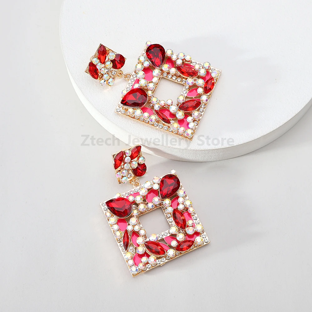 Дизайнерские Многослойные Квадратные Стеклянные Висячие Серьги С Кристаллами