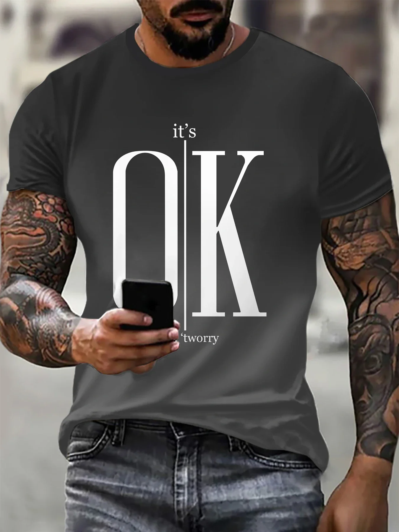 Мужская объемная футболка с градиентным переходом цвета Модная и удобная