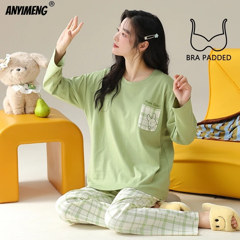 Милая пижама с принтом медведя новая осенне-зимняя женская подушечками для