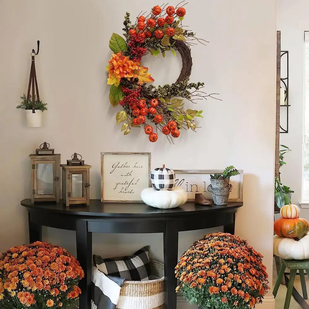 

Berry Wreath Vibrant Fall Harvest Wreath Mini Pumpkins Berries Ornamental Decor for Front Door Home Thanksgiving Fall Wreath