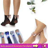 30pairs 60pcs womens girls bows socks sheer ankle socks ultra thin transparent silk nylon short novelty sox