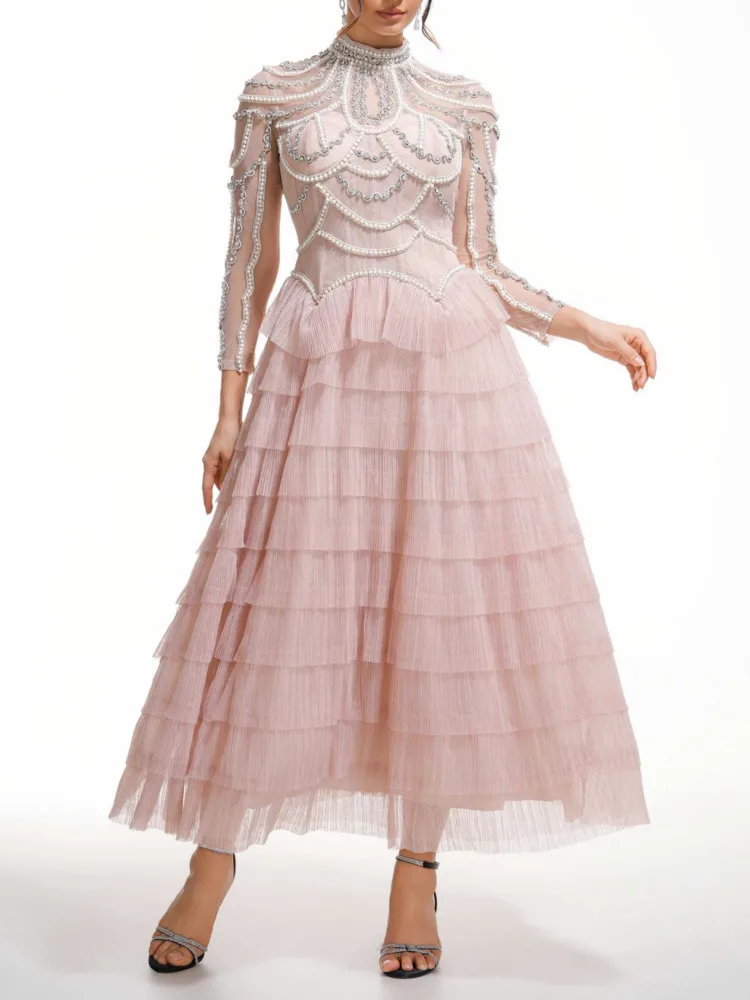 QMQA Модные женские однотонные дизайнерские платья из бисера элегантное платье с