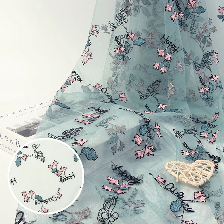 

Quality Blue Mesh Embroidery Flower Tulle Nigerian Lace Fabrics For Bridal Dress Skirt Designer Fabric