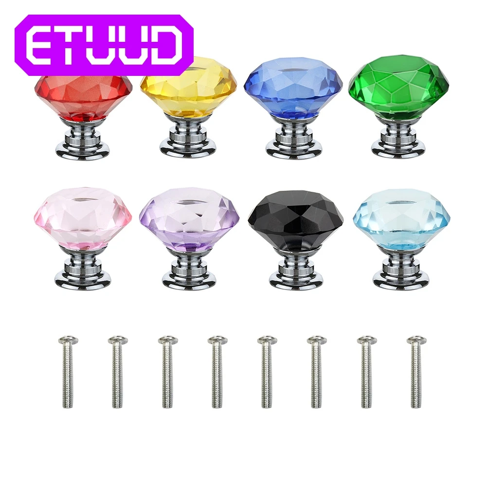 

10pcs colorful diamond shape crystal glass cabinet knob jewelry box drawer pull handle furniture handle hardware