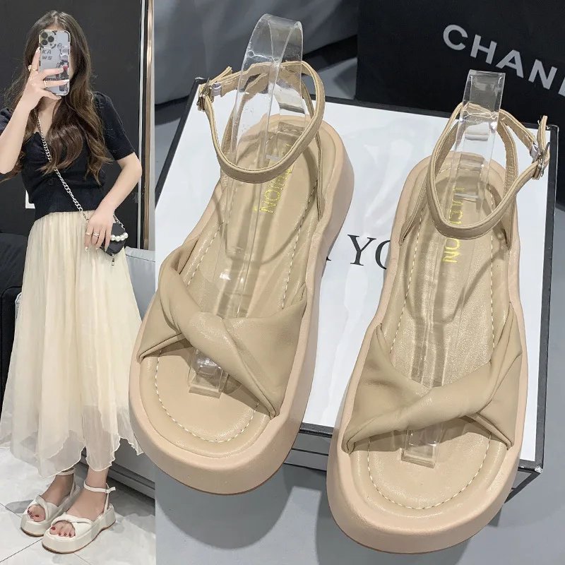 

Open Toe Platform Sandals for Women 2022 Summer New Thin Strap Korean Style Ankle-Strap Buckle Classy High Heels Women