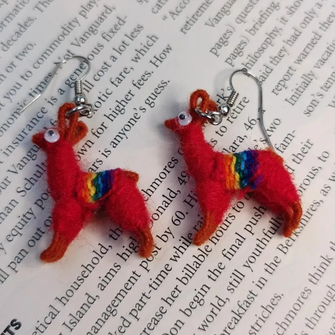 Стильные вязаные разноцветные серьги ручной работы с имитацией пряжи из альпаки