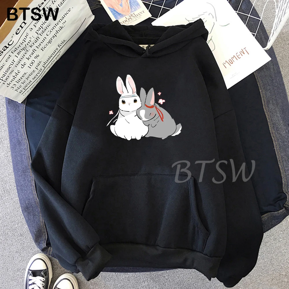 

New Kawaii Anime Hoodie Women Mo Dao Zu Shi 2022 The Untamed Wei Wuxian Lan Wangji Rabbit Print Hooded Sweatshirts Harajuku