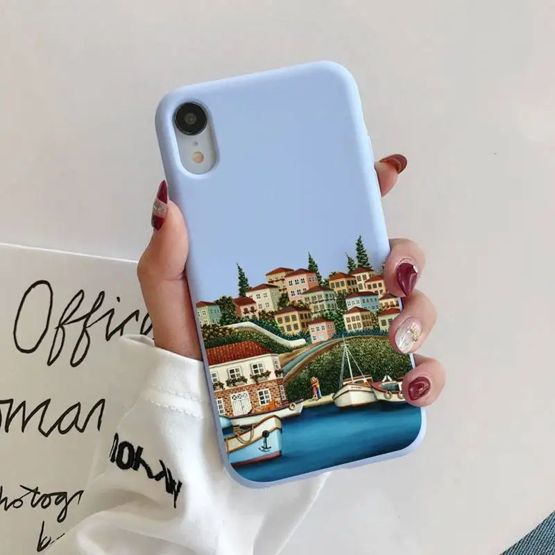 

Oia Santorini Greece Church Hand Painted Phone Case Soft Solid Color for iPhone 11 12 13 mini pro XS MAX 8 7 6 6S Plus X XR