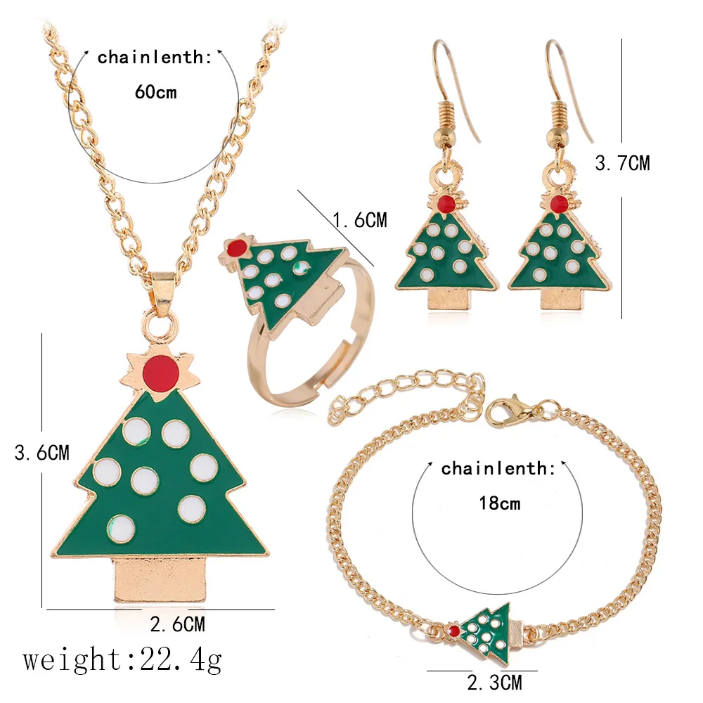 

5PCS Christmas Series Snowman Bell Elk Snowflake Christmas Tree Santa Stud Earrings Necklace Bracelet Fashion Festival Cute Set
