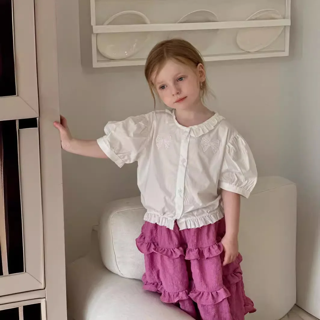 Топ для маленьких девочек новинка 2024 летняя детская корейская рубашка с