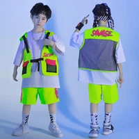 kid kpop hip hop clothing mesh sleeveless jacket vest t shirt top green summer shorts for girl boy jazz dance costume clothes
