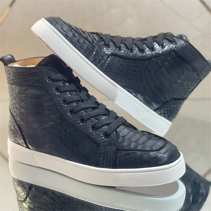 

Туфли мужские и женские высокие со змеиным принтом, повседневные лоферы, кожа, плоская подошва, кроссовки, Свадебная обувь для пар, черные