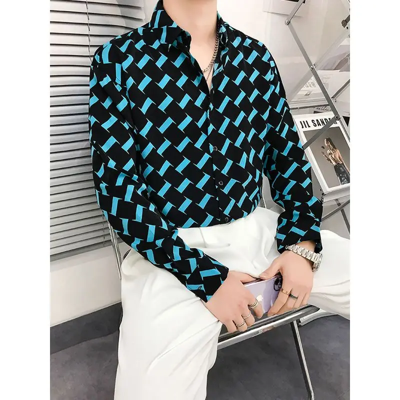 Рубашка мужская с отложным воротником модная повседневная Свободная кофта в