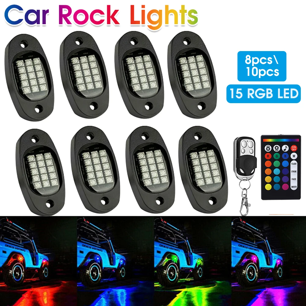 

RGB LED Rock Lights 8/10 Pods With APP/Double RF Remote Control Multicolor Neon Underglow Lighting Kit For Cars Off Road SUV ATV