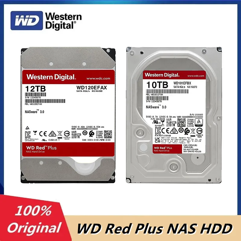 

Original WD Red Plus NAS 10TB 12TB 3.5"Internal Hard Drive HDD 5400 RPM SATA 6 Gb/s CMR 256 MB Cache Western Digital