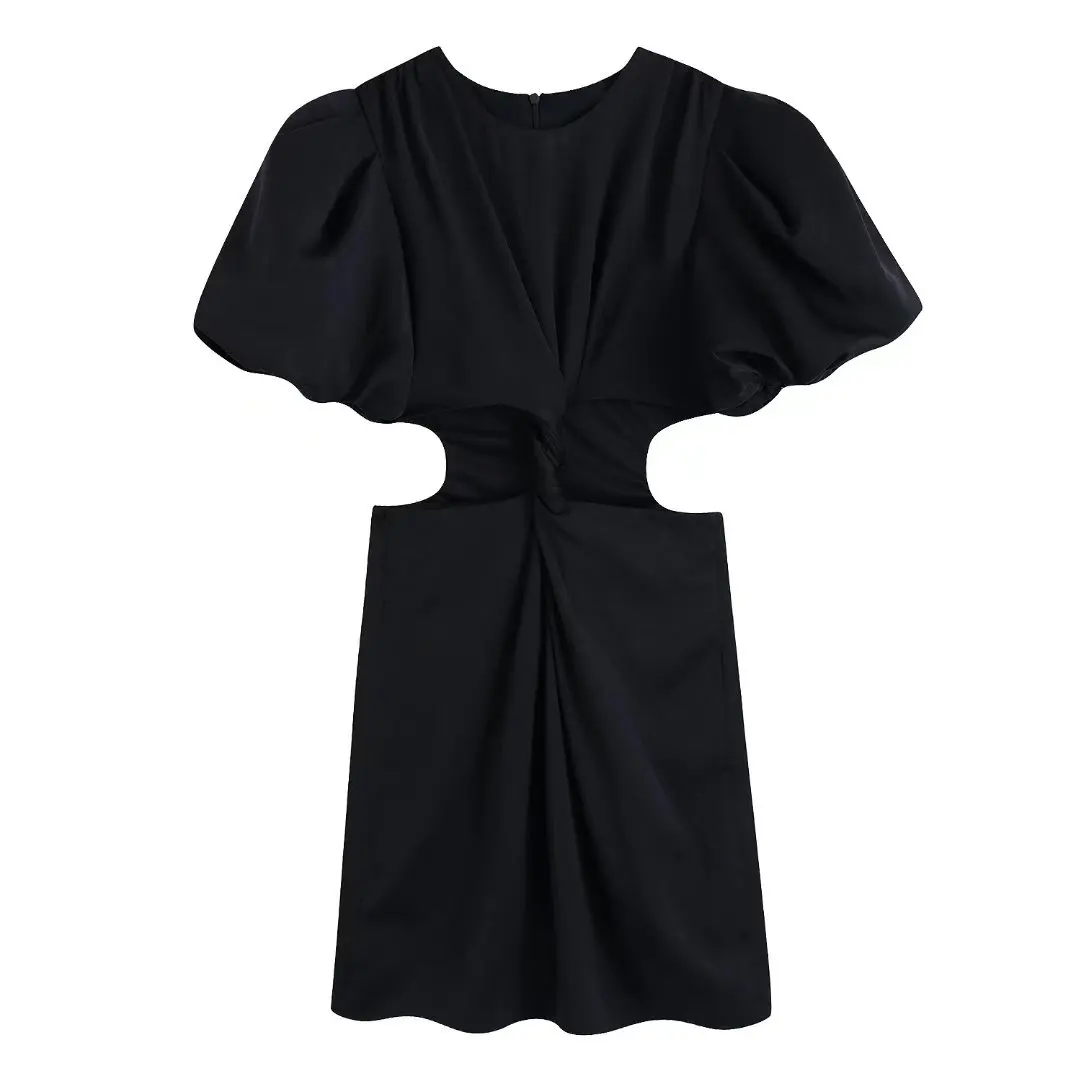 

2022 Vrouwen Franse Stijl Cut-Out Jurk Bladerdeeg Korte Mouwen Mini Jurk