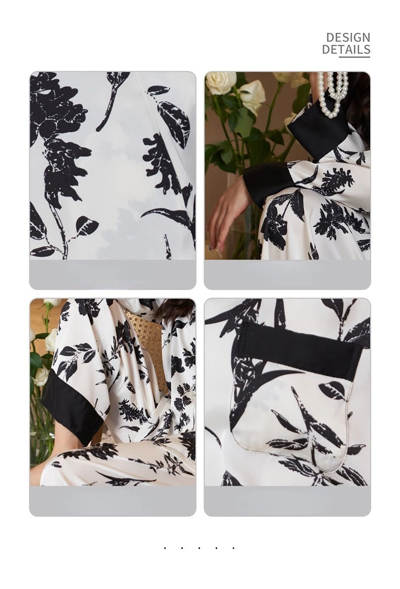 Women's  2 Piece Pajamas Sets Comfortable Cute Pijama Faux Silk Satin Pyjama Female Sleepwear Long Sleeve Shirt Trouser Homewear