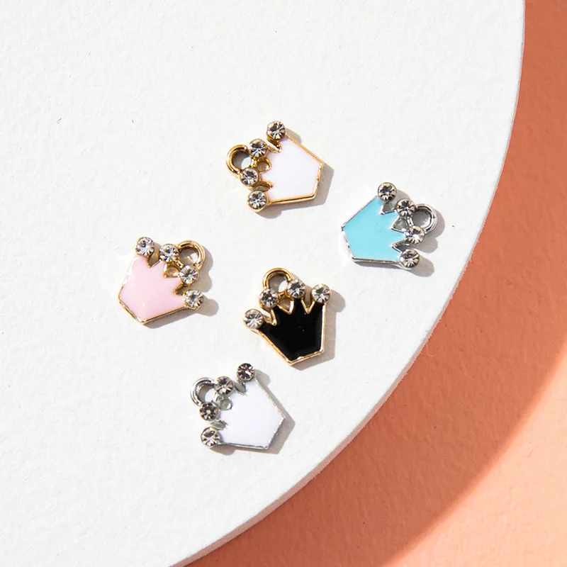 

10pcs 8x8mm Crystal Crown Charms Alloy Metal Enamel Charms Pendant For DIY Earrings Bracelet Necklace Jewelry Making Accessories