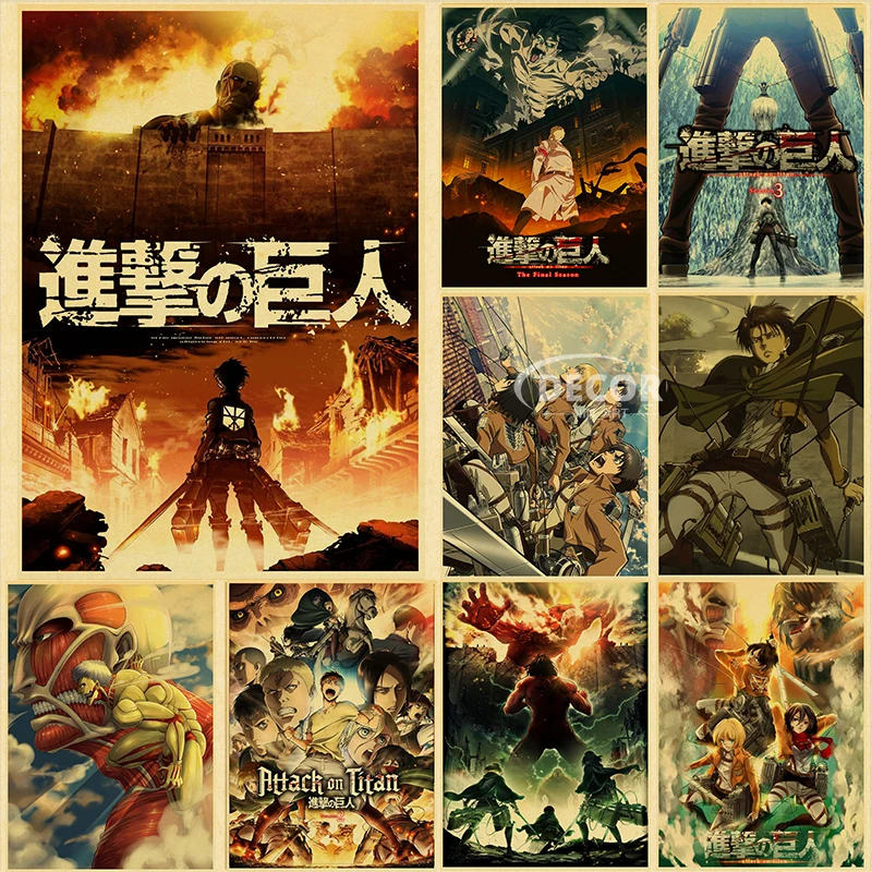 

Retro Poster Kraft Paper Attack on Titan Vintage Japanese Anime High Quality Home Room Art Print Wall Stickers Manga Wall Decor