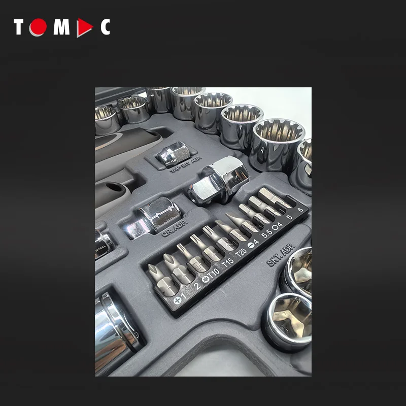 Фото Набор инструментов TOMAC из 52 предметов: хромованадиевые торцевые ключи для ремонта автомобилей и грузовиков №5
