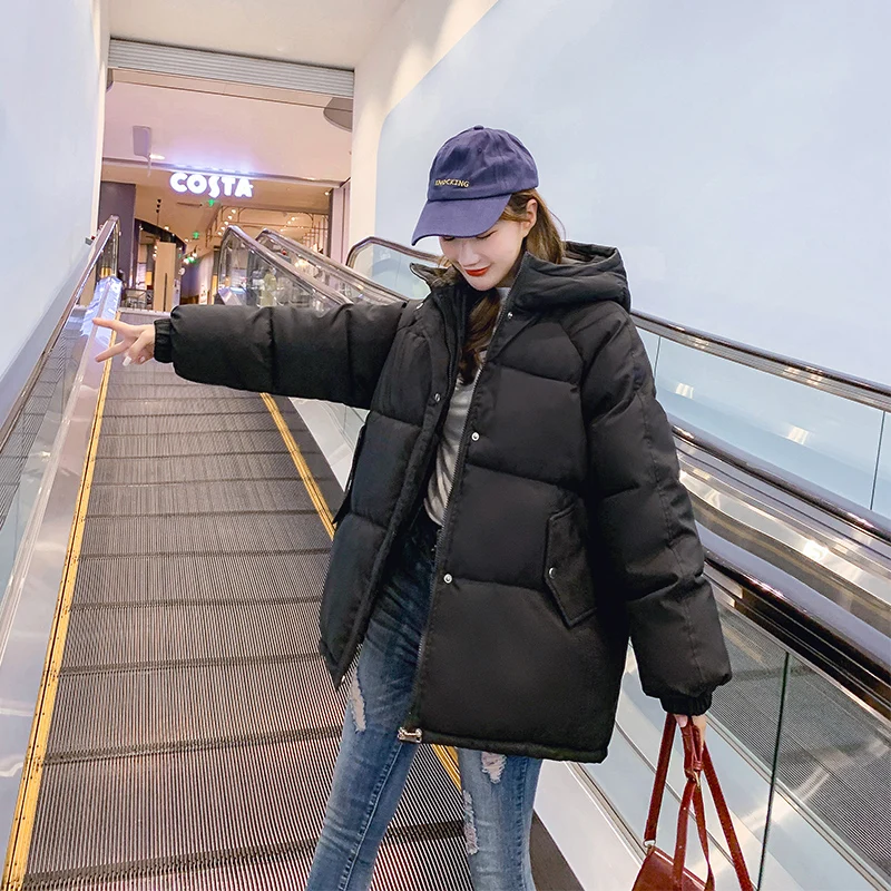 2022 Winter Women Cotton Padded Coats Thick Warm Solid Oversized Jacket Korea Harajuku Loose Casual Outerwear Purple Black Cloth