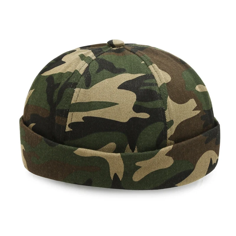 

Camouflage Adjustable Korean Version Hip Hop No Visor Men Beret Spring Autumn Unisex Solid Color Brimless Beanie Skull Cap