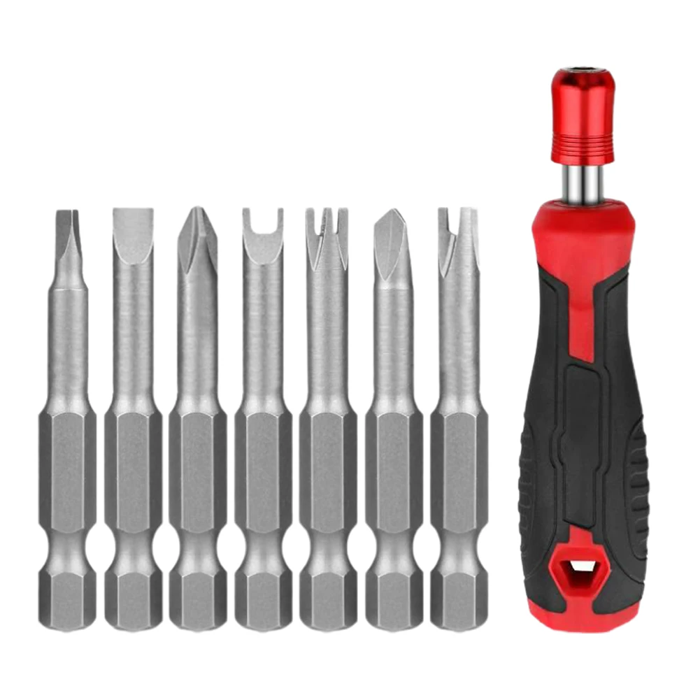 

8pcs Screwdriver Bit With Handle Hex Shanked Cross Torx For Socket Wrench Anti Slip Wear-resistant Anti-corrosion Hand Tools