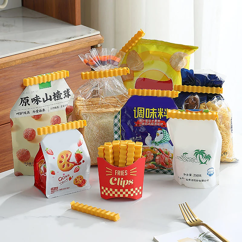 

12pcs Moisture-proof Fridge Magnet Fun Snacks Bag Clips Simulation French Fries Sealing Clip Magnetic Refrigerator Sticker