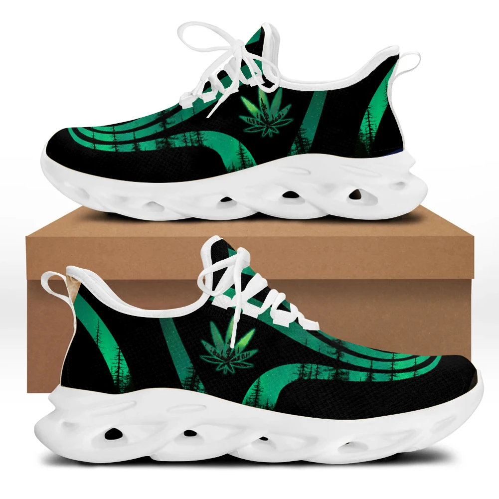 Belidome Green Weed Leaves Print Women's Air Athletic Running Shoes Fashion Mesh Sport Gym Jogging Tennis Sneaker Zapatos Mujer