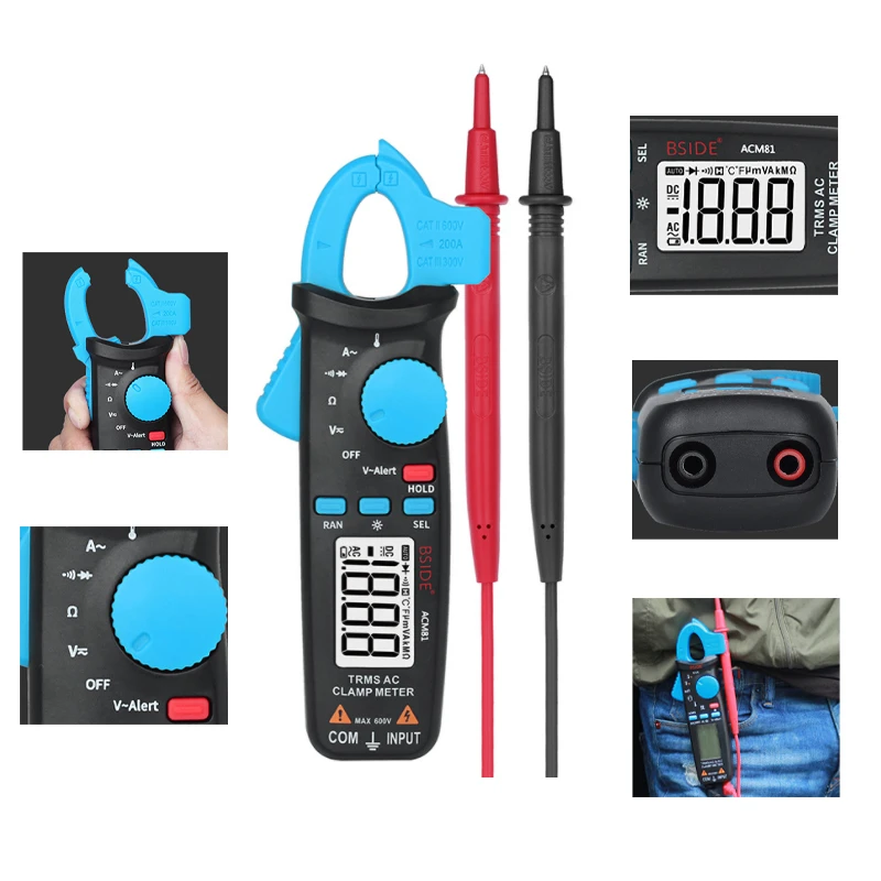 

Hot ACM81 Digital Clamp Meter Auto-Rang TRMS 1mA Accuracy 200A Current DC AC Multimeter Vol Ohm Diode Temperature NCV Tester