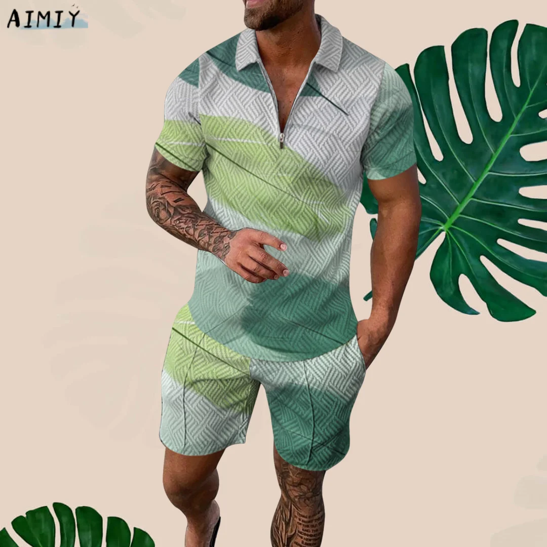 2022 Summer New Fashion Men's POLO Shirt Short Sleeve + Shorts Set Street Sports 3D Printing Outfit Men's Sportswear Suit Top