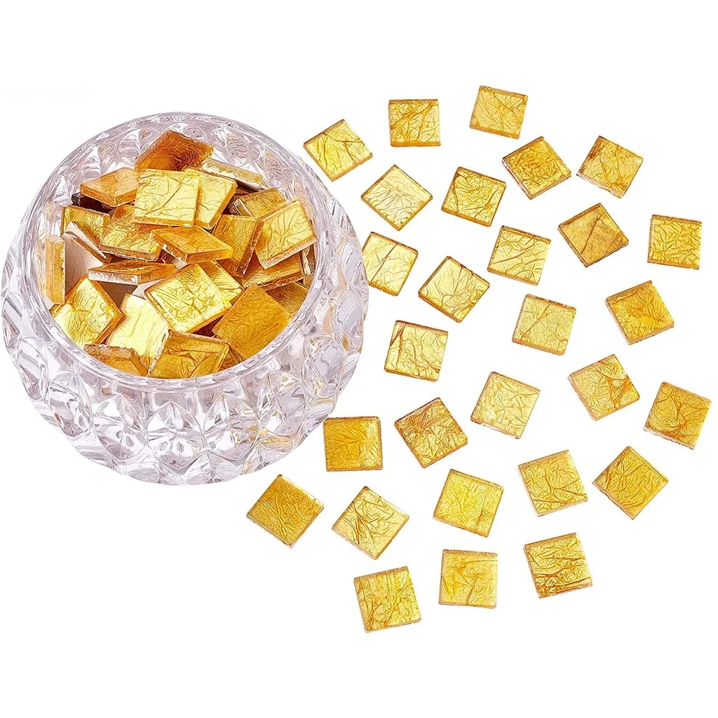 

About 70 Pcs Square Glass Cabochons with Glitter Mosaic Tile for Photo Pendant Making Jewelry Goldenrod