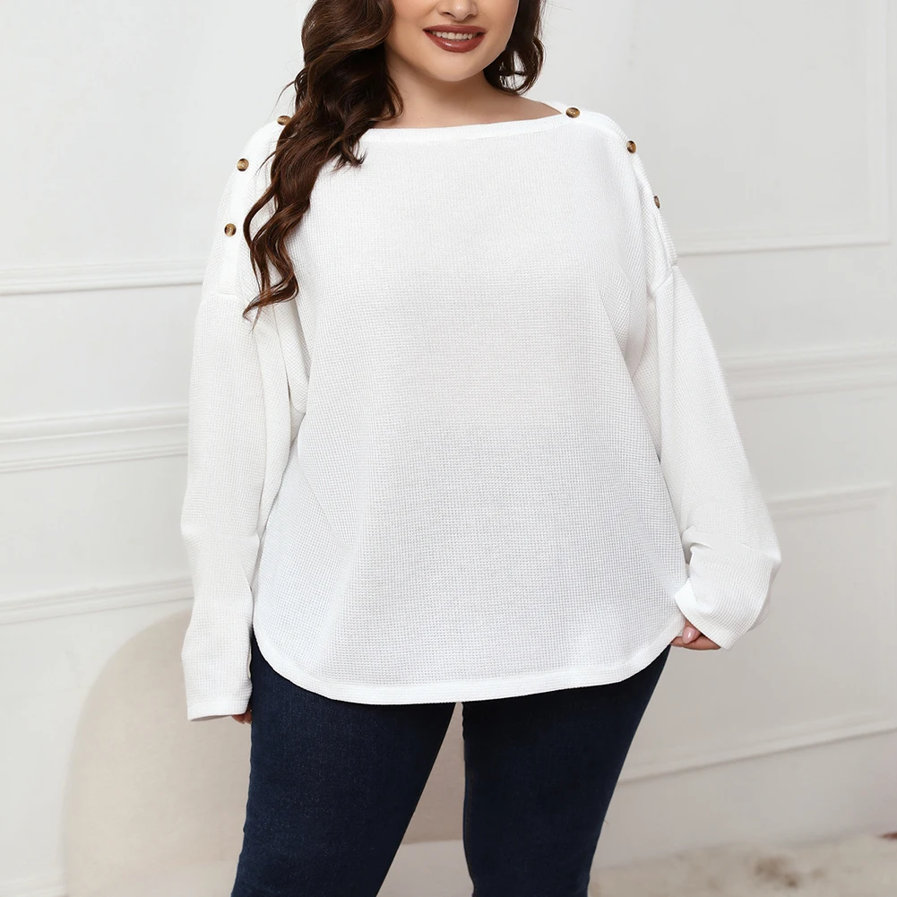 2022 Brand New Plus Size Women T-Shirt  Ladies Casual Tops Long Sleeved Straight Neck Blouse Comfortable Skin Touch