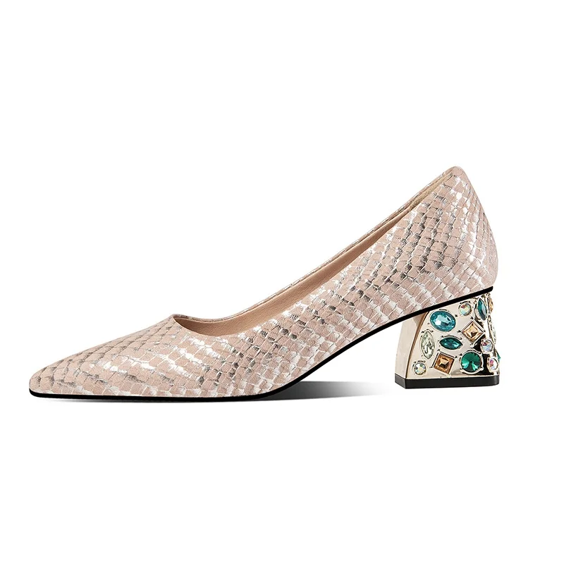 print leather pumps spring summer women pumps female shoes women pointed toe ladies fashion crystal heel nude pumps footwear