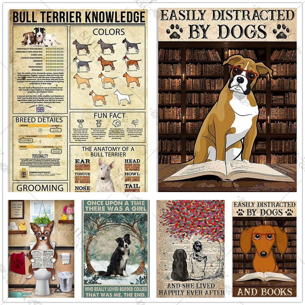 

Знания о бультерьере, металлические жестяные знаки, Настенный декор, мультяшная собака, животные, металлические пластины для домашних животных, ферма, фермерский знак, металлические плакаты