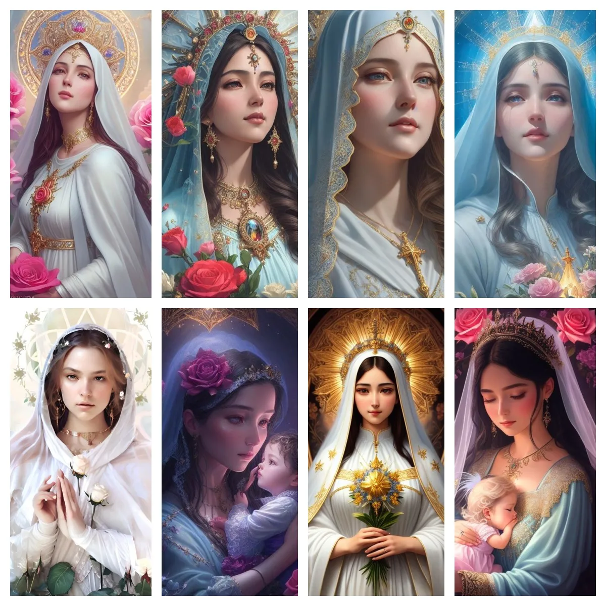 

2023 New 5D DIY Diamond Painting Kit Virgin Mary Handmade Cross Embroidery AB Portrait Mosaic Embroidery