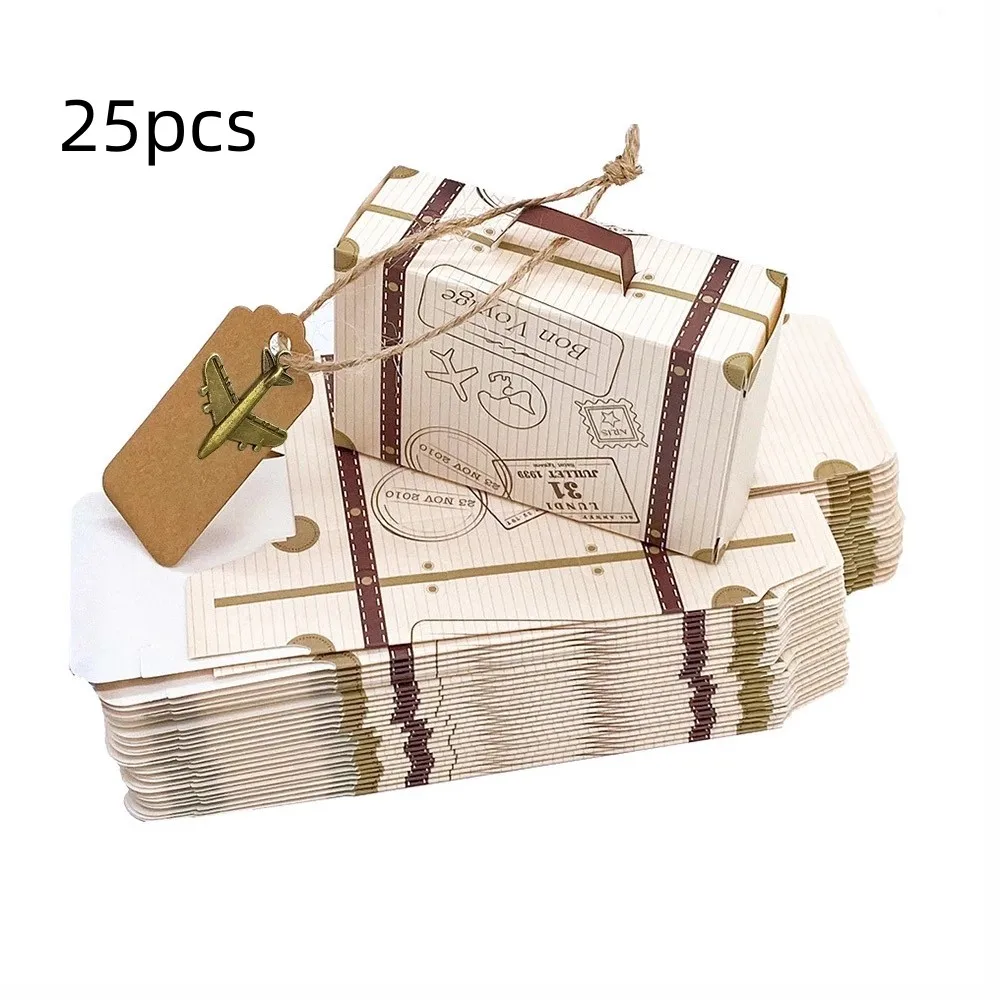 Kraft Paper Travel Classic Elegant Theme Gift Box With Airplane Hanging Candy Bags Wedding Favors