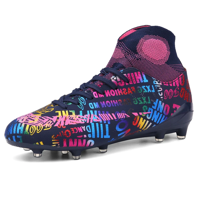 Graffiti Unisex Cleats FG Football Shoes Outdoor Training Sock Boots Sneaker Mixed Color Long Spikes Soccer Shoes Turf Futsal images - 2